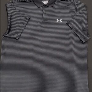 Under Armour Men's Black and Charcoal Pinstripe Polo